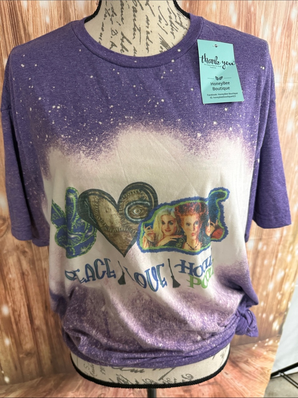 Bleached Purple Graphic with Hocus Pocus Heart great for Halloween